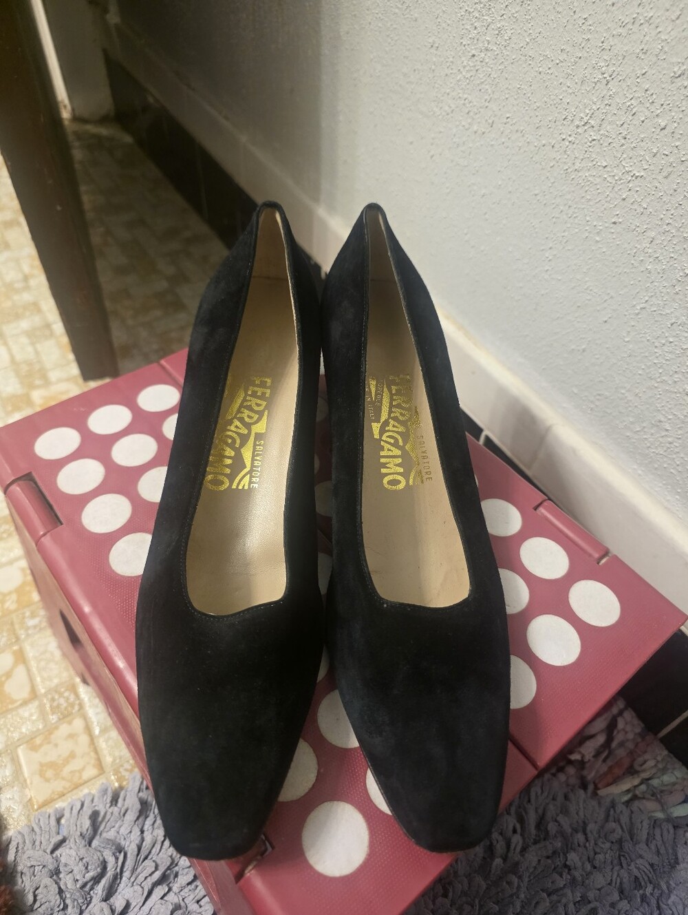 Salvatore Ferragamo Black Suede Pointed-Toe Pumps